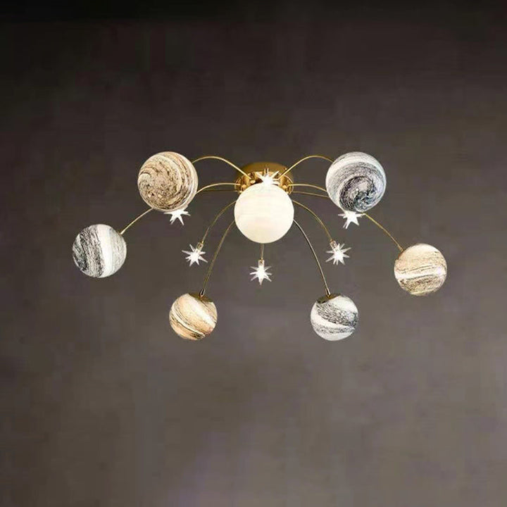 Contemporary Nordic Kids Iron Glass Ball Earth Planet 13-Light Semi-Flush Mount Ceiling Lamp-Orizon Depot