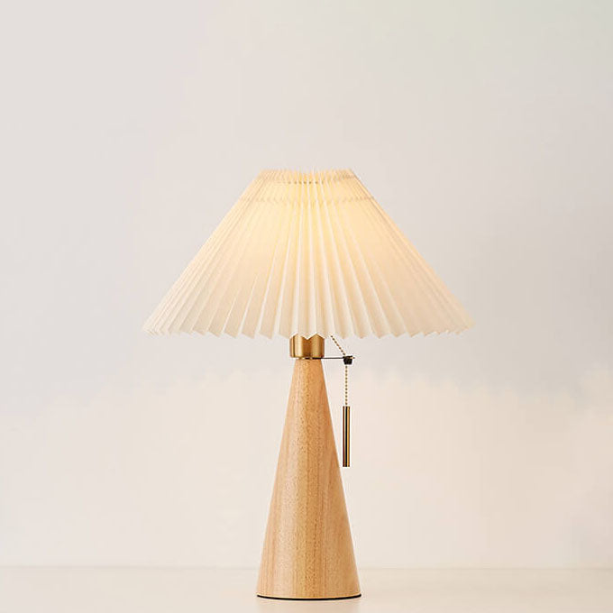 Japanese Minimalist Vintage Table Lamp Pleated Fabric and Wooden LED Light-Orizon Depot