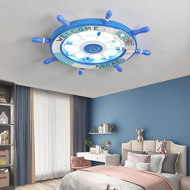 Modern Creative Cartoon Plastic Sailboat Helmsman LED Flush Mount Ceiling Lamp-Orizon Depot
