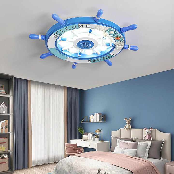Modern Creative Cartoon Plastic Sailboat Helmsman LED Flush Mount Ceiling Lamp-Orizon Depot