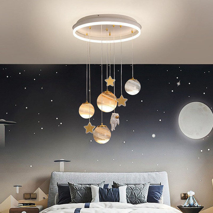 Contemporary Scandinavian Space Planet Acrylic Glass Round Shade LED Kids Flush Mount Ceiling Lamp-Orizon Depot