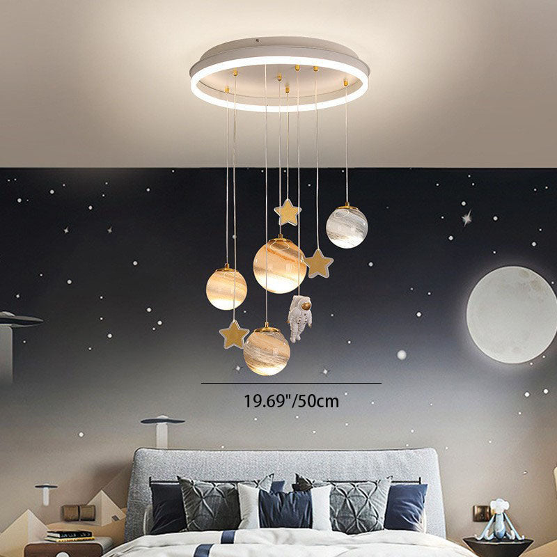 Contemporary Scandinavian Space Planet Acrylic Glass Round Shade LED Kids Flush Mount Ceiling Lamp-Orizon Depot