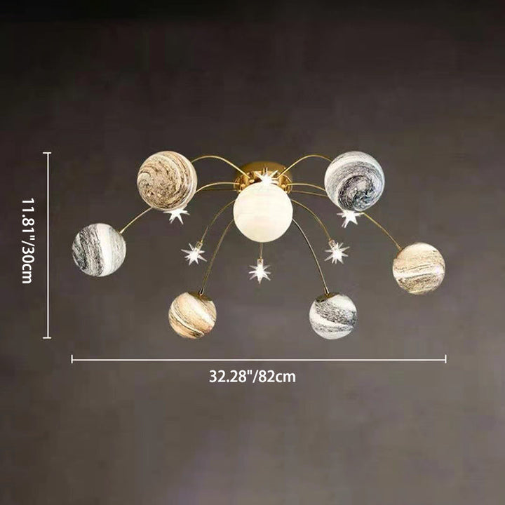 Contemporary Nordic Kids Iron Glass Ball Earth Planet 13-Light Semi-Flush Mount Ceiling Lamp-Orizon Depot