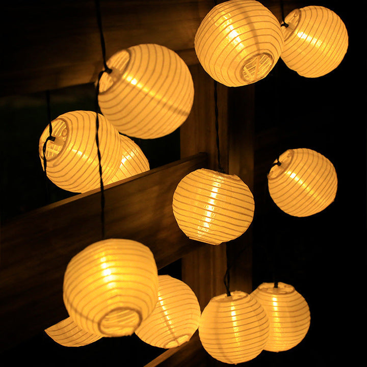 Modern Fabric Lantern Ball LED String Lights – Solar Powered Waterproof Outdoor Decor-Orizon Depot