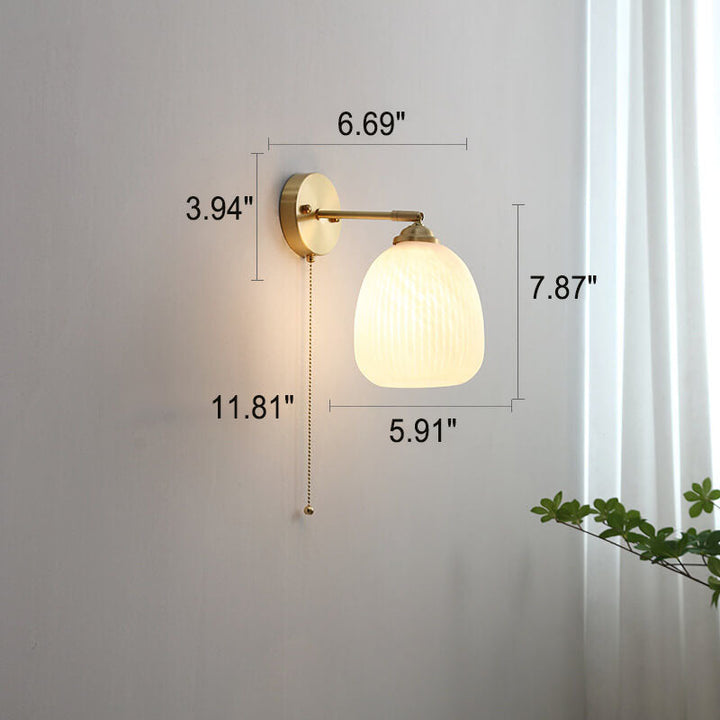 Nordic Style Milk White Striped Glass Brass 1-Light Pull Cord Wall Lamp-Orizon Depot