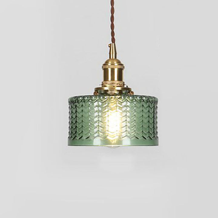 Vintage Japanese Brass Glass Round Jar Single Light Pendant Lamp-Orizon Depot