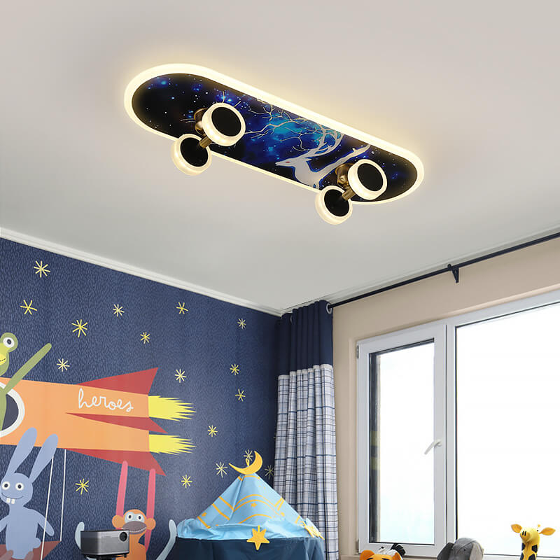 Modern Creative Cartoon Skateboard Acrylic LED Kids Flush Mount Ceiling Lamp-Orizon Depot