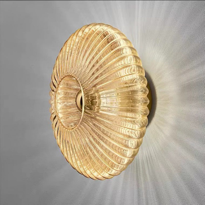 Vintage Glass Wall Sconce | Striped Round Disc Light Fixture