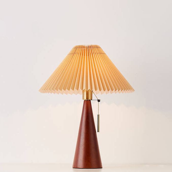Japanese Minimalist Vintage Table Lamp Pleated Fabric and Wooden LED Light-Orizon Depot