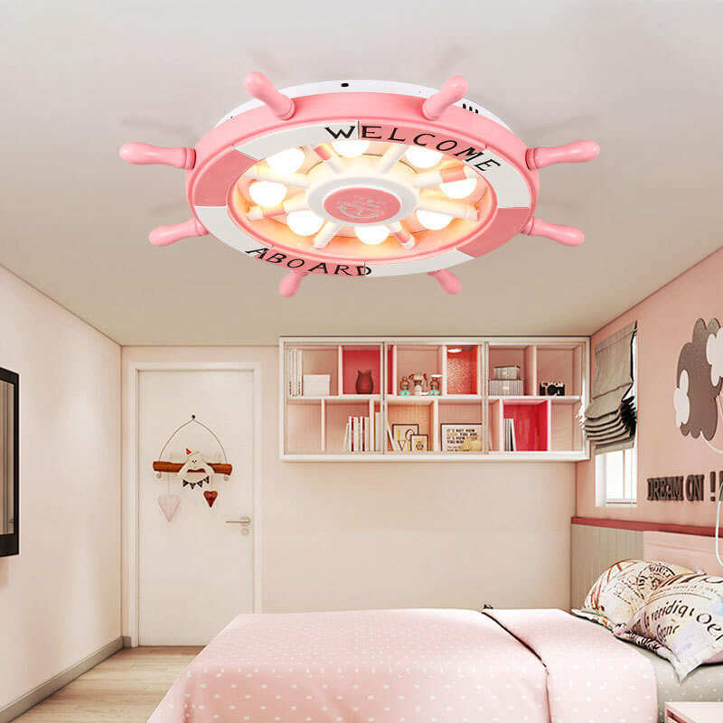 Modern Creative Cartoon Plastic Sailboat Helmsman LED Flush Mount Ceiling Lamp-Orizon Depot