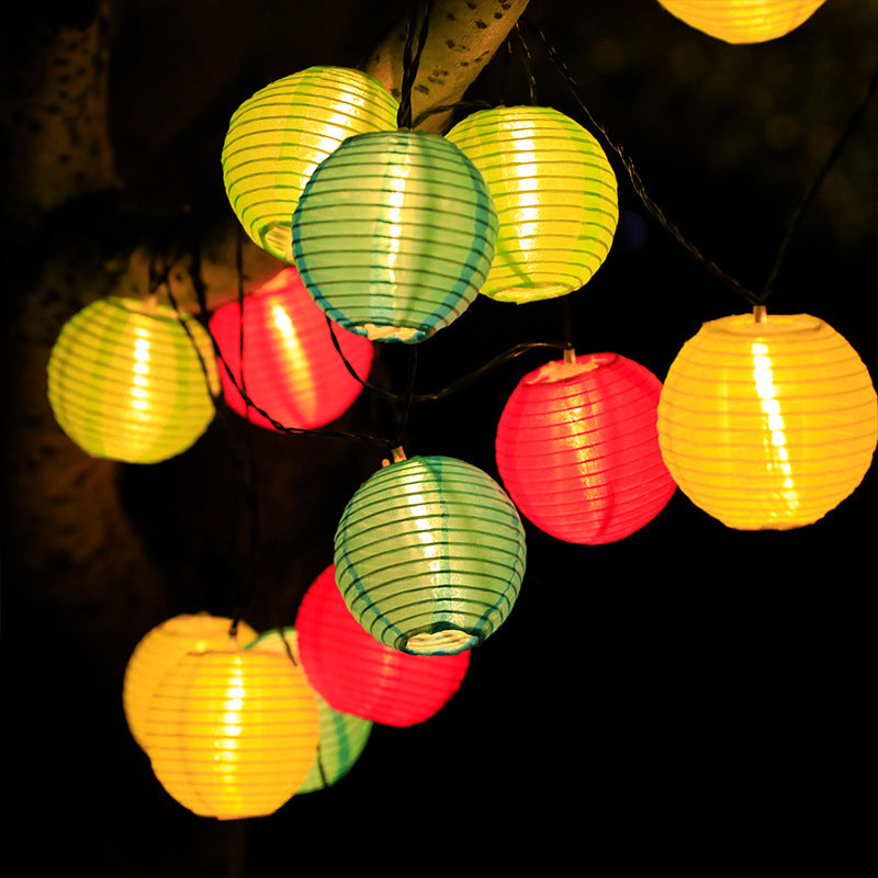Modern Fabric Lantern Ball LED String Lights – Solar Powered Waterproof Outdoor Decor