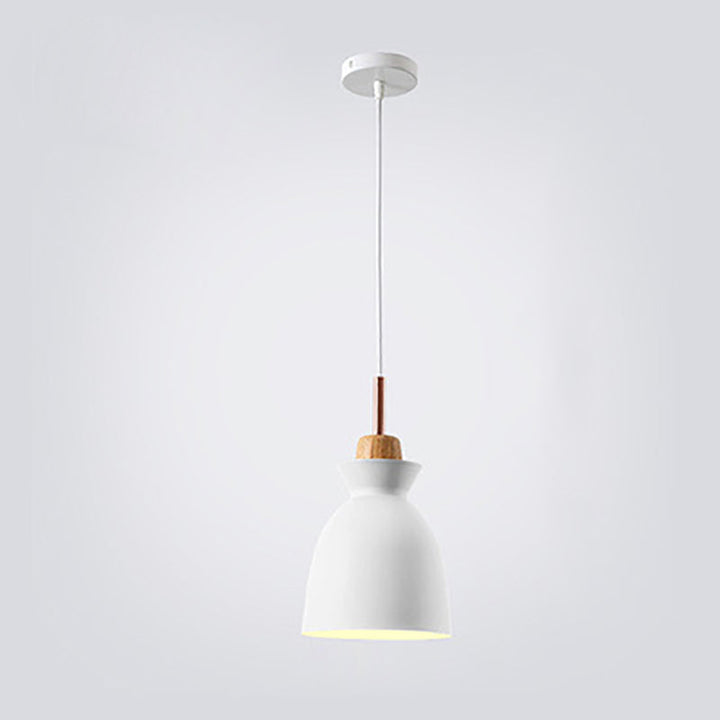 Contemporary Nordic Oak Wood Iron Bell Pendant Light-Orizon Depot