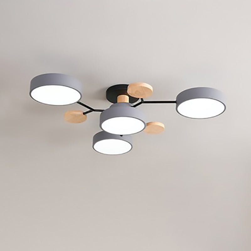 Contemporary Scandinavian Round Molecule Branch Design LED Semi-Flush Mount Ceiling Lamp For Bed Room