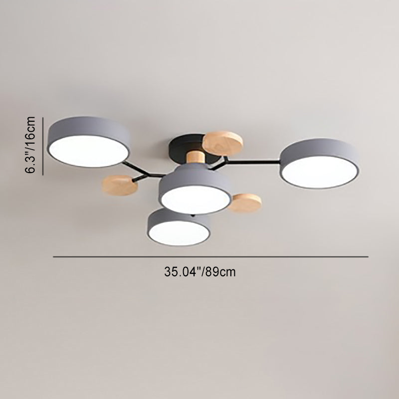 Contemporary Scandinavian Round Molecule Branch Design LED Semi-Flush Mount Ceiling Lamp For Bed Room