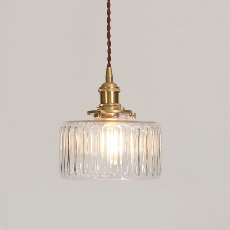 Vintage Japanese Brass Glass Round Jar Single Light Pendant Lamp-Orizon Depot