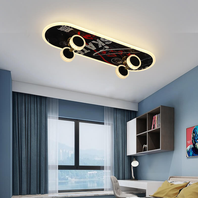 Modern Creative Cartoon Skateboard Acrylic LED Kids Flush Mount Ceiling Lamp-Orizon Depot