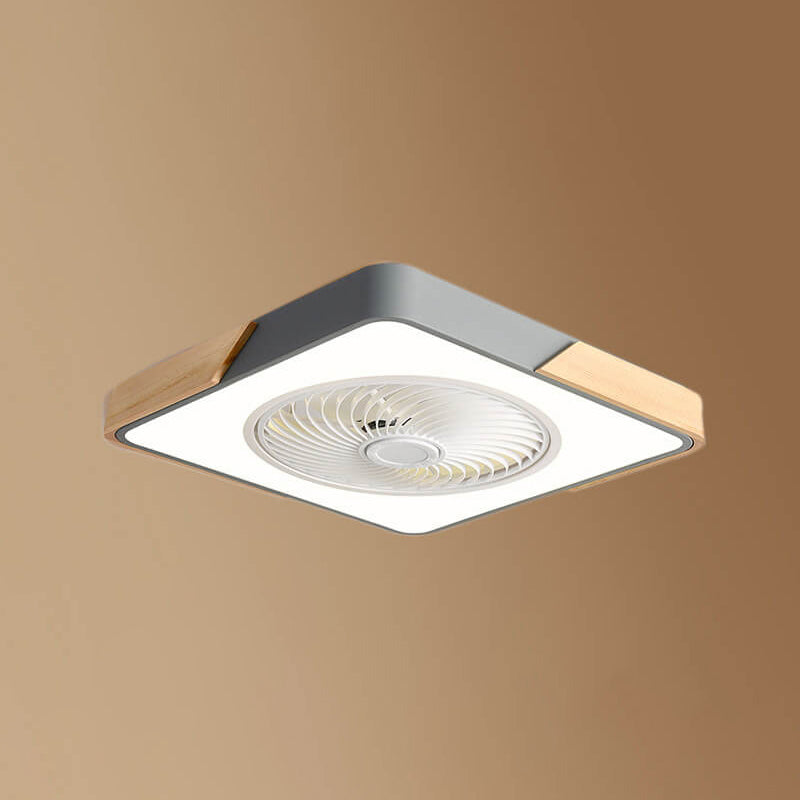 Nordic Minimalist Square Wood LED Ceiling Fan Light Fixture