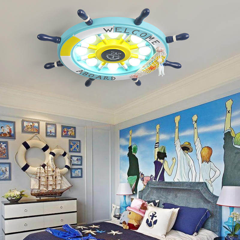 Modern Creative Cartoon Plastic Sailboat Helmsman LED Flush Mount Ceiling Lamp-Orizon Depot