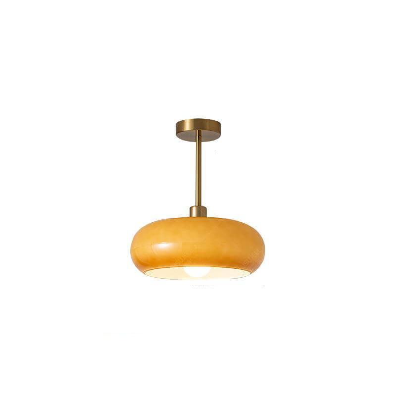 Modern Retro Round Solid Colorful Glass Electroplated Copper 1-Light Pendant Lamp Flush Mount Light-Orizon Depot
