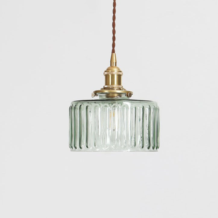 Vintage Japanese Brass Glass Round Jar Single Light Pendant Lamp-Orizon Depot