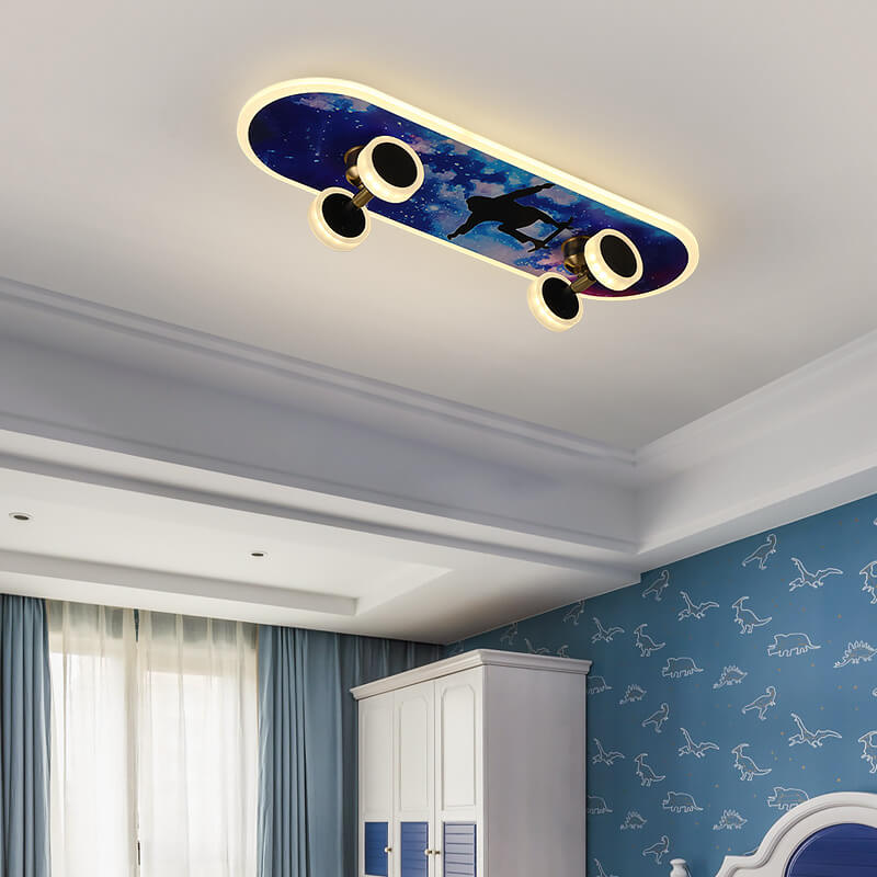 Modern Creative Cartoon Skateboard Acrylic LED Kids Flush Mount Ceiling Lamp-Orizon Depot