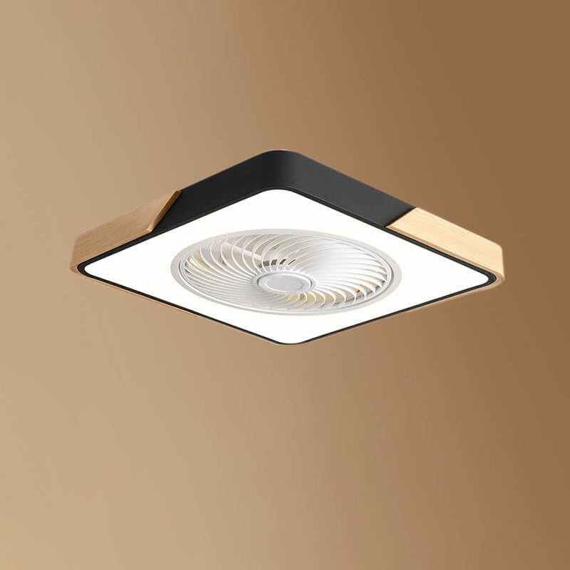 Nordic Minimalist Square Wood LED Ceiling Fan Light Fixture