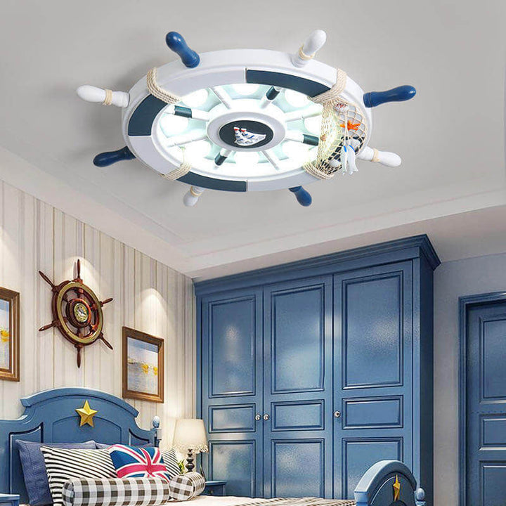 Modern Creative Cartoon Plastic Sailboat Helmsman LED Flush Mount Ceiling Lamp-Orizon Depot