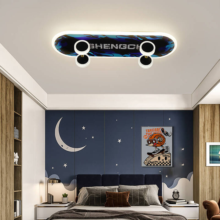 Modern Creative Cartoon Skateboard Acrylic LED Kids Flush Mount Ceiling Lamp-Orizon Depot
