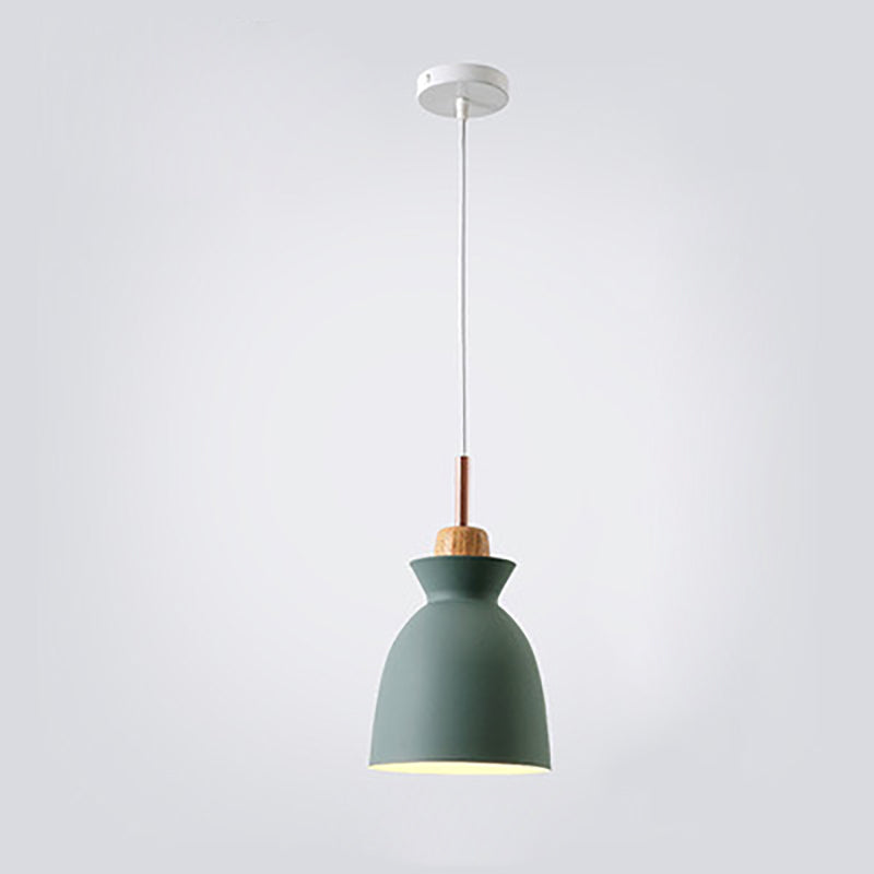 Contemporary Nordic Oak Wood Iron Bell Pendant Light-Orizon Depot