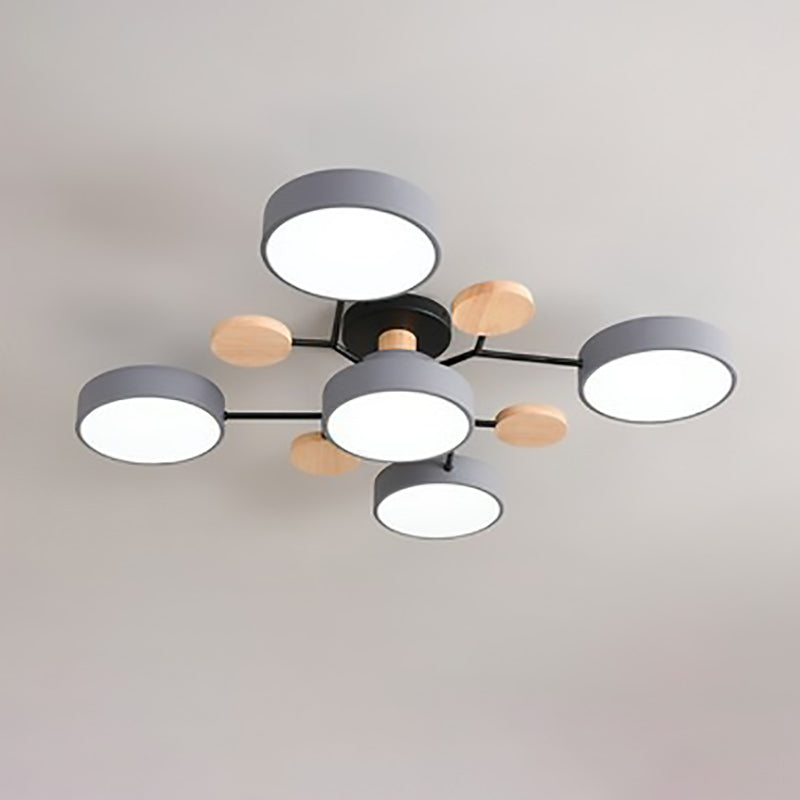Contemporary Scandinavian Round Molecule Branch Design LED Semi-Flush Mount Ceiling Lamp For Bed Room