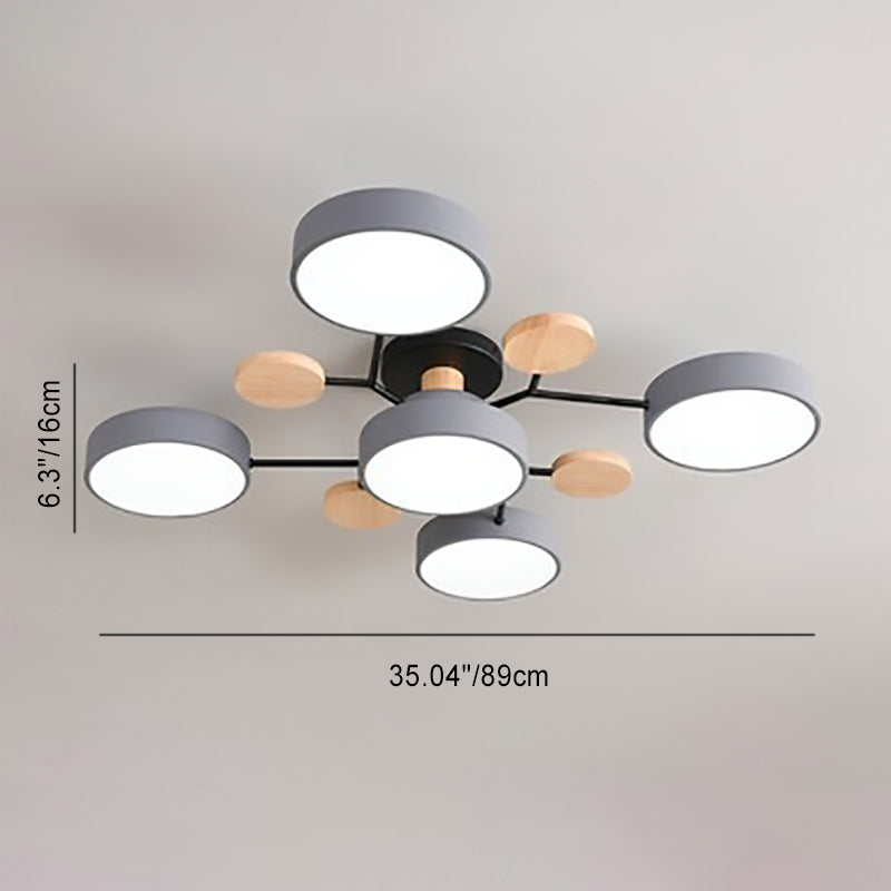 Contemporary Scandinavian Round Molecule Branch Design LED Semi-Flush Mount Ceiling Lamp For Bed Room