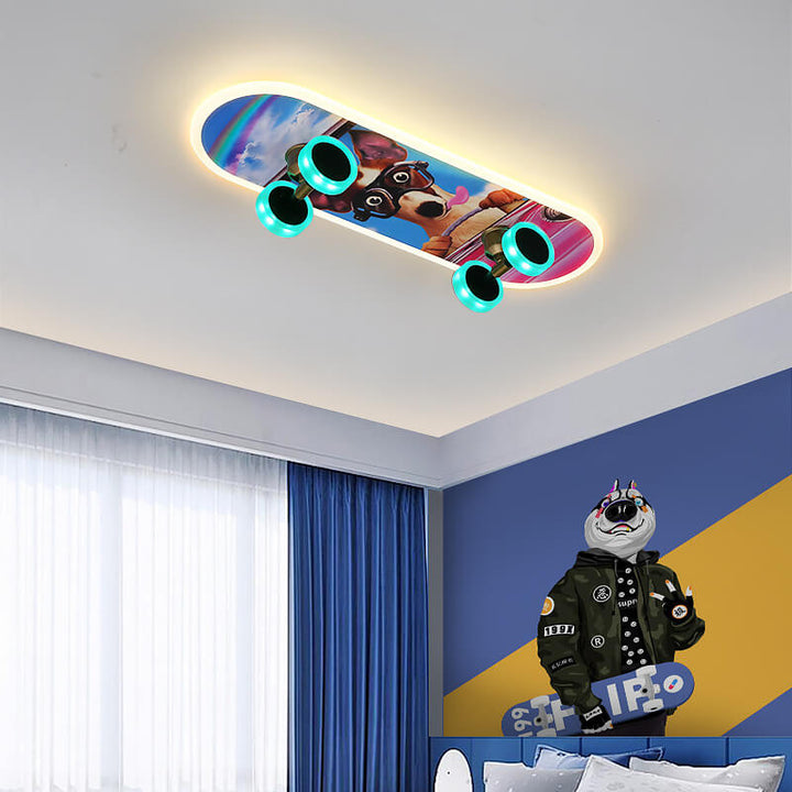 Modern Creative Cartoon Skateboard Acrylic LED Kids Flush Mount Ceiling Lamp-Orizon Depot
