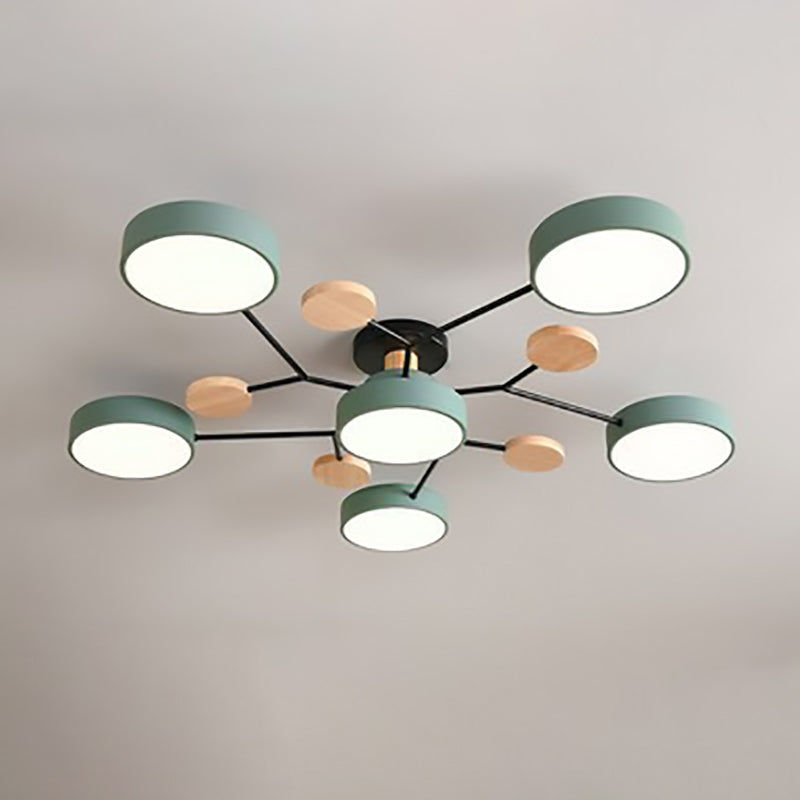 Contemporary Scandinavian Round Molecule Branch Design LED Semi-Flush Mount Ceiling Lamp For Bed Room