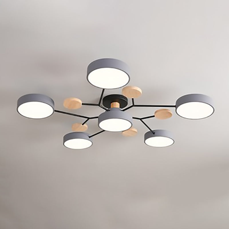 Contemporary Scandinavian Round Molecule Branch Design LED Semi-Flush Mount Ceiling Lamp For Bed Room