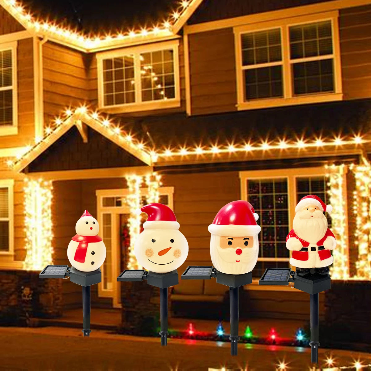 Christmas's Outdoor Solar Santa Claus & Snowman Lawn Light Decor