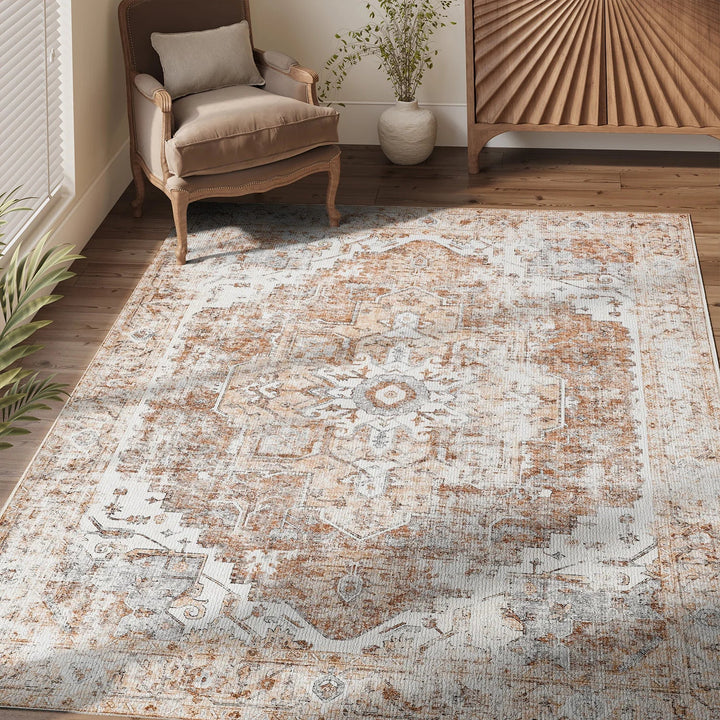 Foldable Non-Slip Oriental Style Medallion Rug for Home Decor