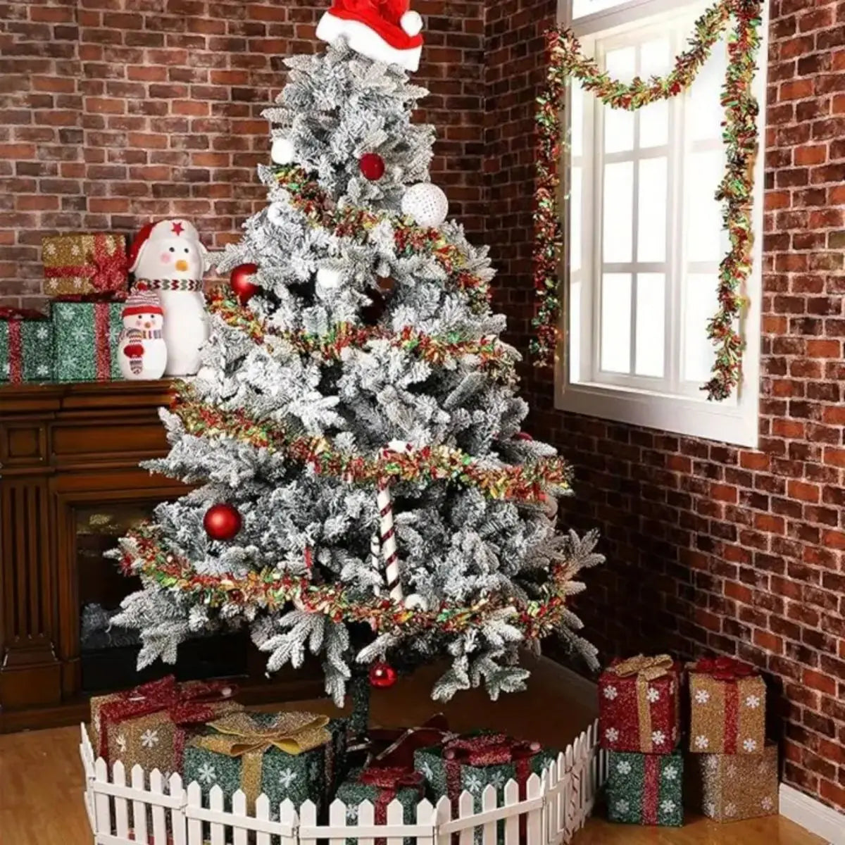 Christmas's Metallic Tinsel Garland with LED Lights for Home Decor