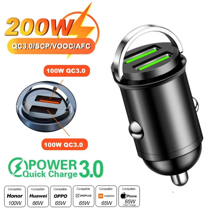 100W/200W PD QC3.0 Mini Car Charger