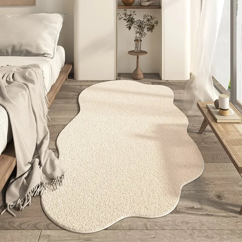 Soft Cream Irregular Shaped Rug | Minimalist Non-Slip Carpet-Orizon Depot