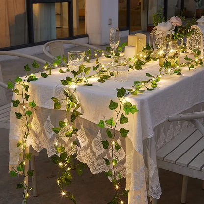 Christmas's + Battery-Powered Green Leaf Fairy Lights for Home Decor