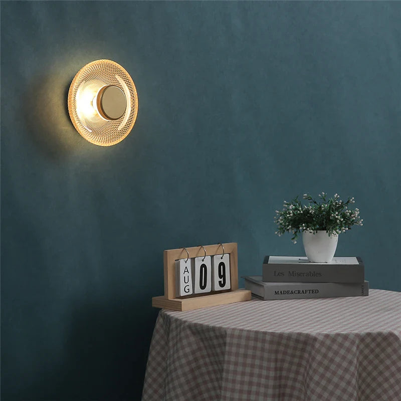 Modern Colored Glass Wall Lamp | Textured LED Disc Fixture