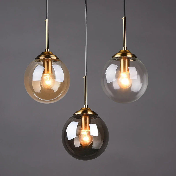 Nordic Glass Globe Pendant Light in Amber, Smoke Grey, Clear