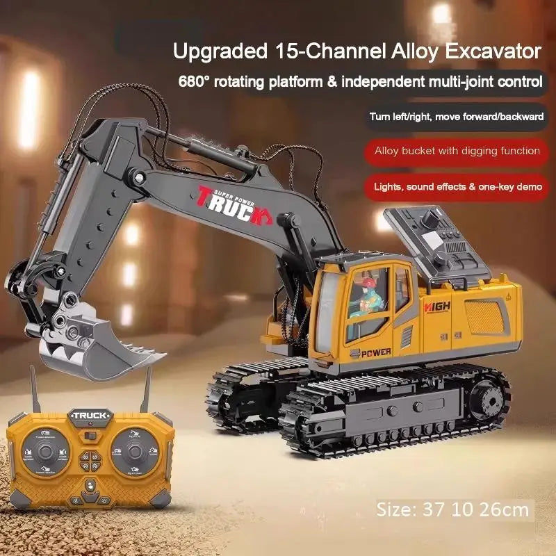 Remote Control Excavator Toy Car with Lights & Sound for Kids