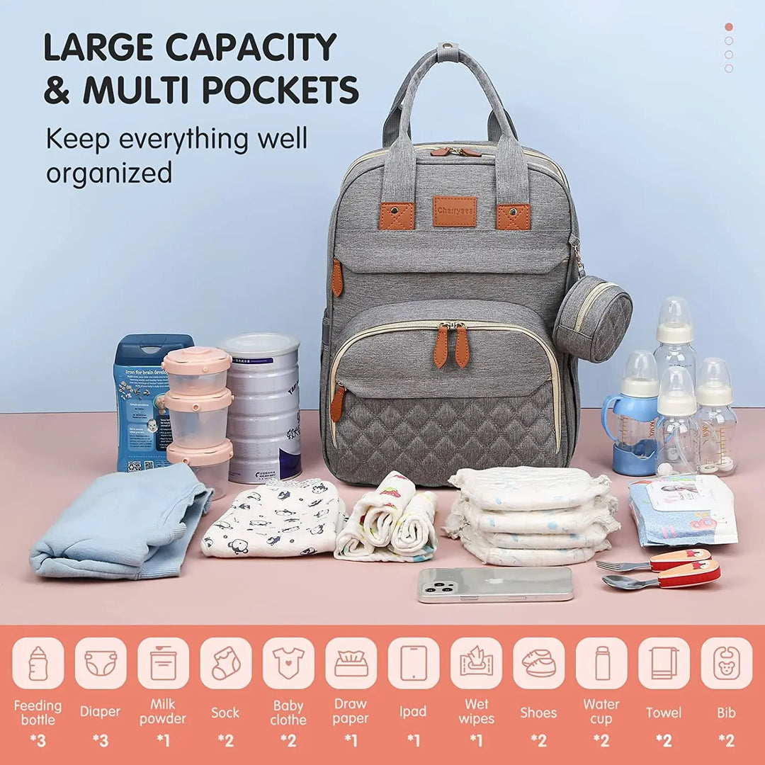 3-in-1 Waterproof Diaper Bag Backpack with Foldable Baby Bed & USB Charge