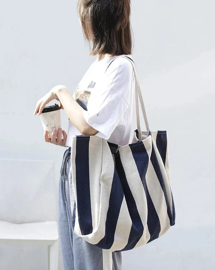 Striped Linen Tote Bag for Stylish Everyday Use-Orizon Depot
