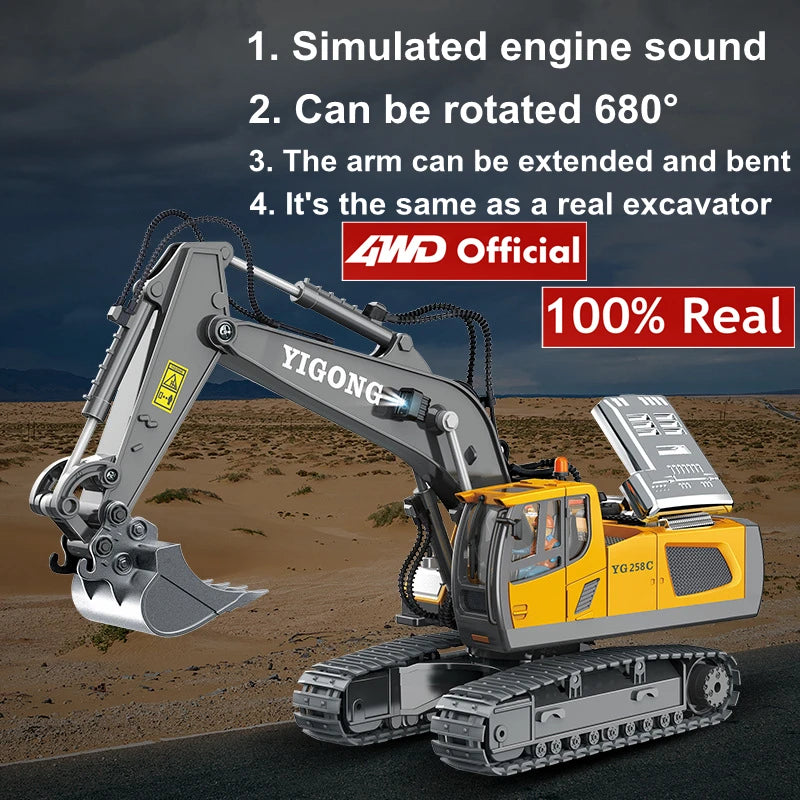 Remote Control 4WD Excavator Dump Truck Bulldozer Toy for Kids
