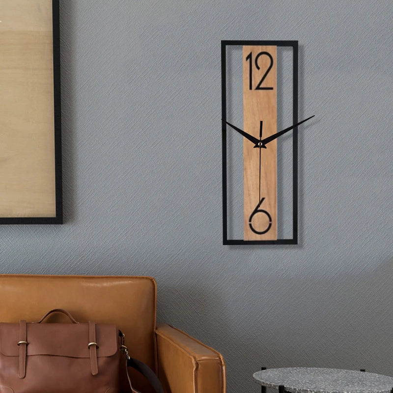Sleek Rectangular Wall Clock with Slim Wood Grain Frame Design