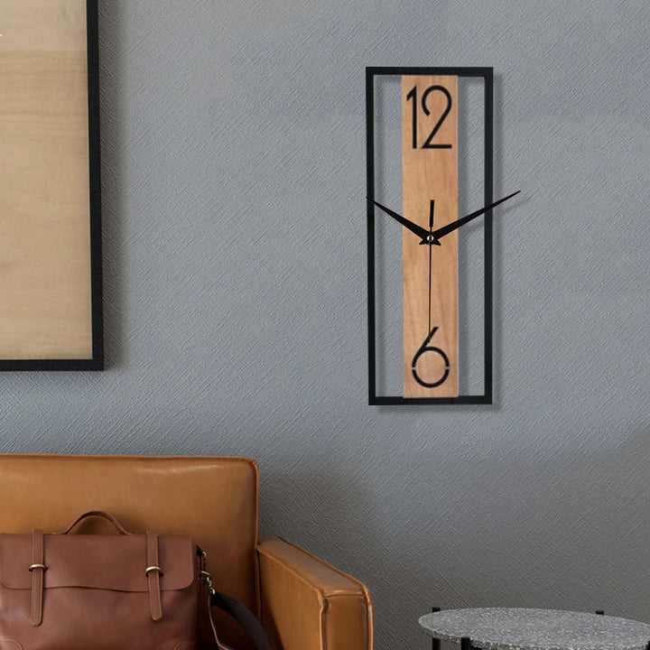 Sleek Rectangular Wall Clock with Slim Wood Grain Frame Design