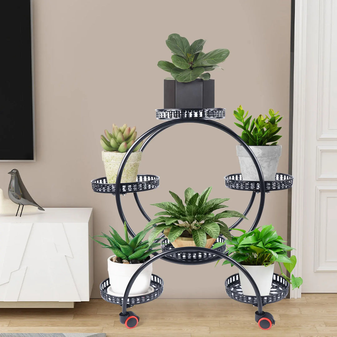 Metal Plant Stand on Wheels | 6-Tier Flower Pot Holder for Home & Garden