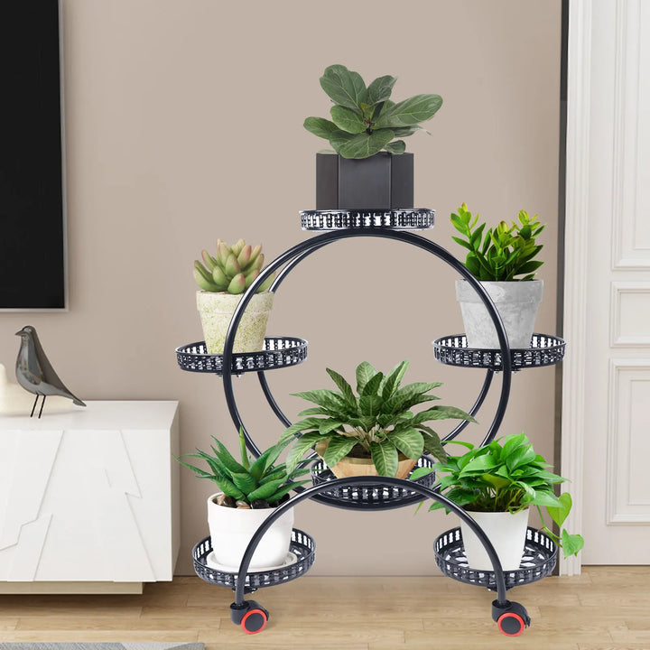 Metal Plant Stand on Wheels | 6-Tier Flower Pot Holder for Home & Garden